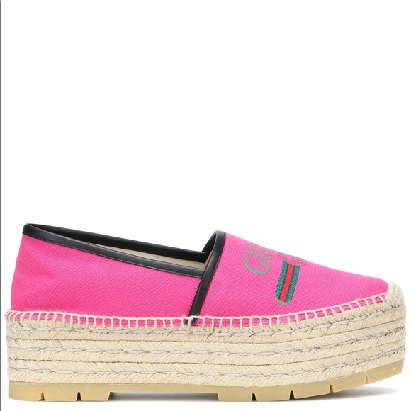 Gucci Shoes - GUCCI Logo Pink Platform Espadrilles
